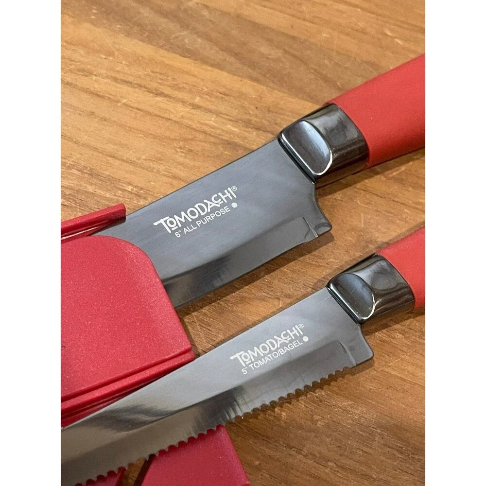 Tomodachi 2-Knife Set - Red Handles w/ Matching Sheaths